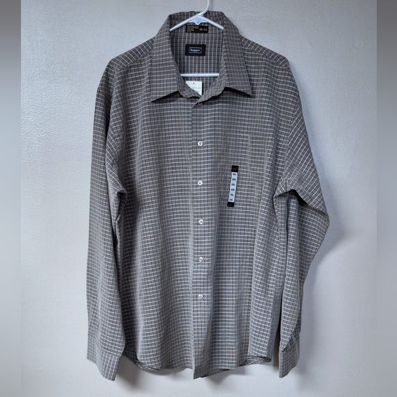 Haggar Mens Button Up Shirts Long Sleeve Checkered Plaid Gray Black White XXL - Picture 1 of 12